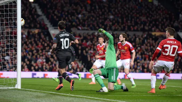 Philippe Coutinho scores against Manchester United