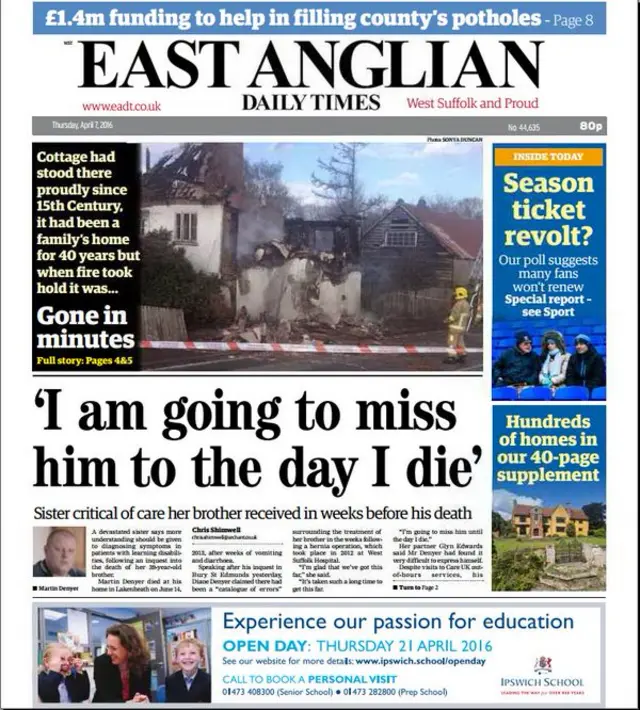 Front page of west edition of EADT