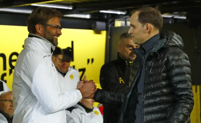 Juergen Klopp and Borussia Dortmund coach Thomas Tuchel