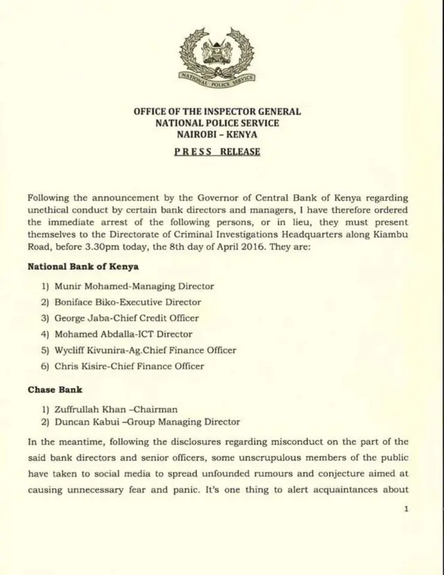 Kenyan police chief's statement