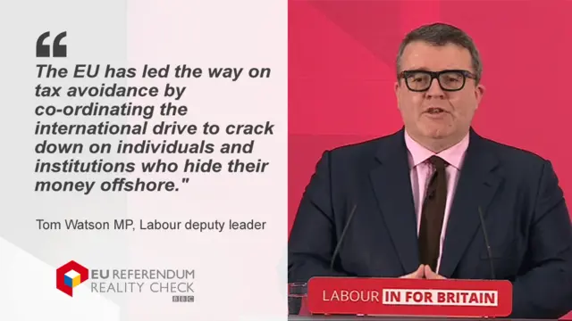 Tom Watson saying: "The EU has led the way on tax avoidance by coordinating the international drive to crack down on individuals and institutions who hide their money offshore."