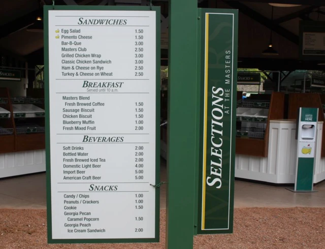 Menu at Augusta