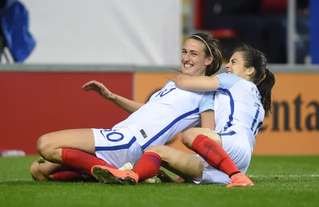 Jill Scott celebrates her goal