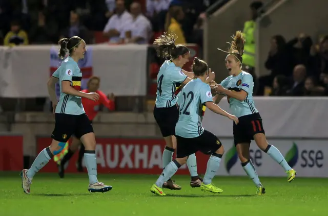 Janice Cayman of Belgium celebrates