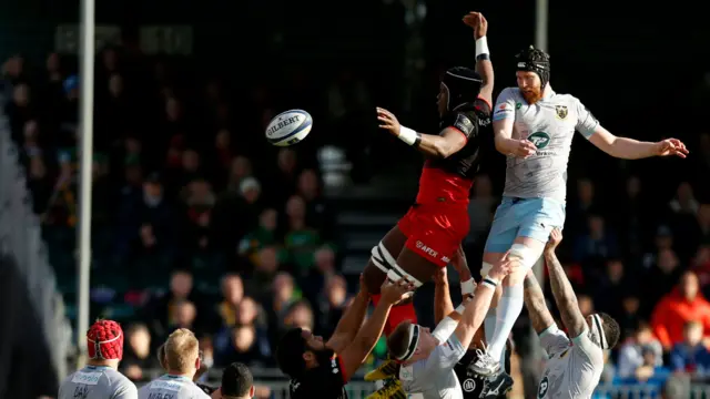 Saracens' Maro Itoje wins a line out