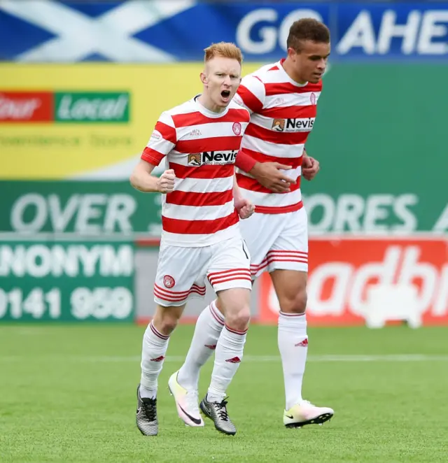 Ali Crawford celebrates his goal for Hamilton