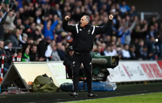 Francesco Guidolin, manager of Swansea City, celebrates