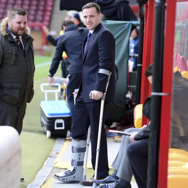 Motherwell forward James McFadden on crutches