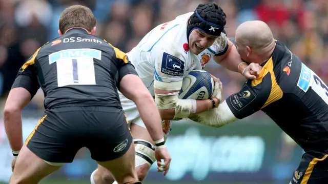 Exeter's Mitch Lees is tackled