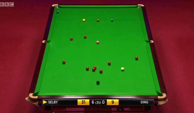 The layout of the table after Selby's missed red