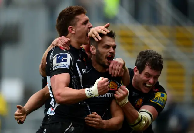 Exeter players celebrate