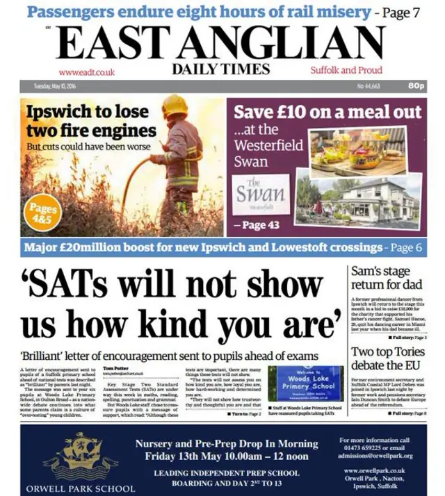 Front page of east edition of EADT