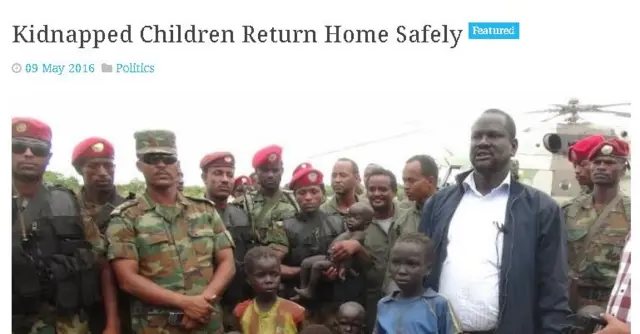 Screengrab with headline Kidnapped Children Return Home Safely