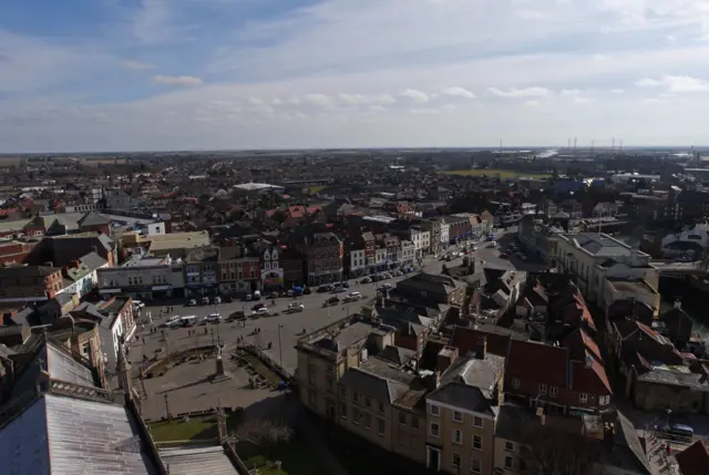 Birds-eye view of Boston in Lincolnshire.