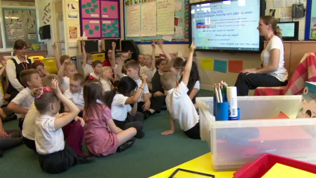 School children in Boston, Lincolnshire raise their hands if their parents were not born in England