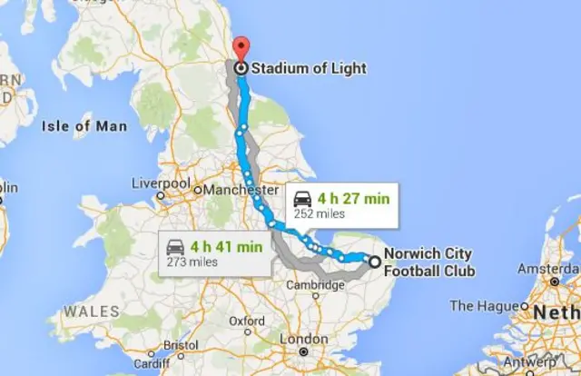 Sunderland to Norwich