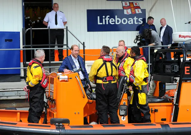 rince William, Duke of Cambridge meets staff as he attends the launch of an Emergency Services & Transport Industry Coalition on Male Suicide Prevention at Tower RNLI Lifeboat Station