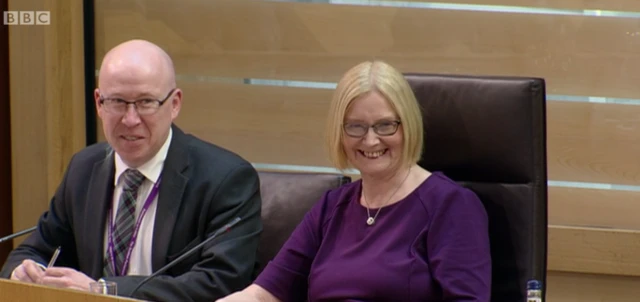 Presiding Officer Tricia Marwick appears to be enjoying the election of her succesor