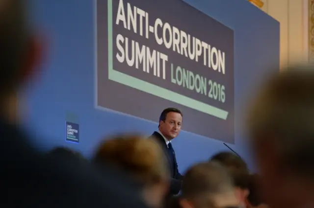 UK PM David Cameron speaks during the final session at the Anti-Corruption Summit held at Lancaster House, London