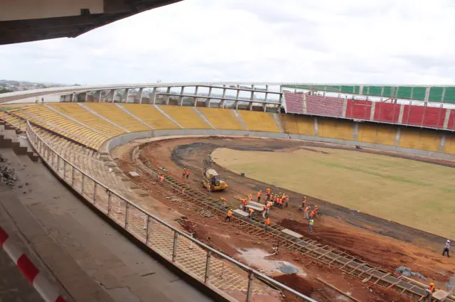 Work going on at the Ahmadou Ahidjo Stadium in Cameroon