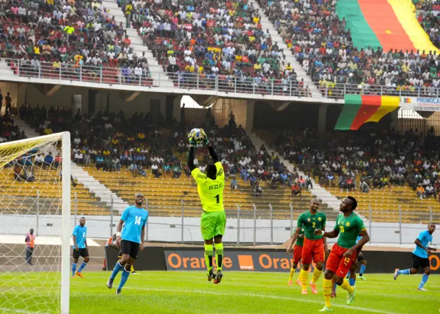 An international match being played at Yaounde's Ahmadou Ahidjo Stadium - 7 January 2015