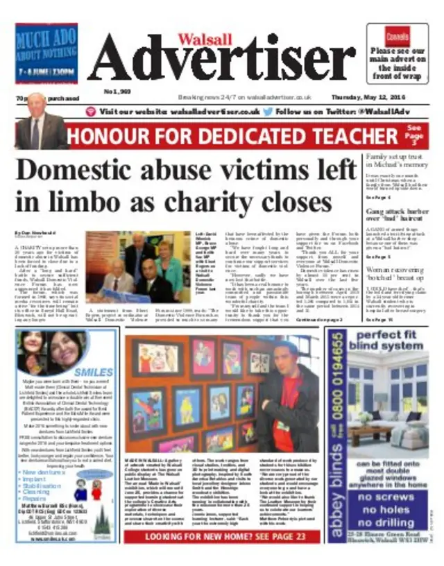 Walsall Advertiser newspaper front page