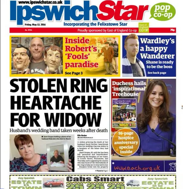 Front page of Ipswich Star