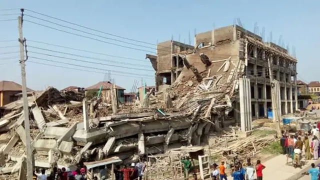 The shopping mall which has collapsed in Abeokuta, Nigeria