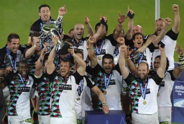 Harlequins holding the 2011 Challenge Cup aloft