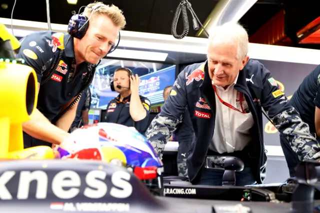 Red Bull Racing Team Consultant Dr Helmut Marko talks to Max Verstappen