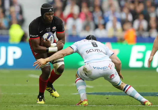 Maro Itoje of Saracens is tackled