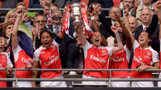 Arsenal lift Women's FA Cup trophy at Wembley