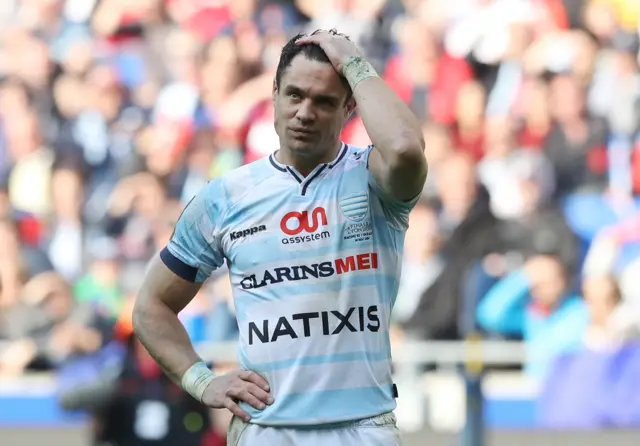 Dan Carter of Saracens looks dejected