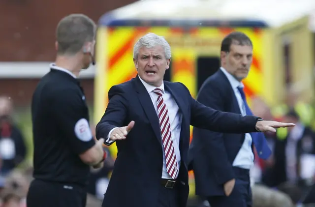 Stoke boss Mark Hughes shows his frustration