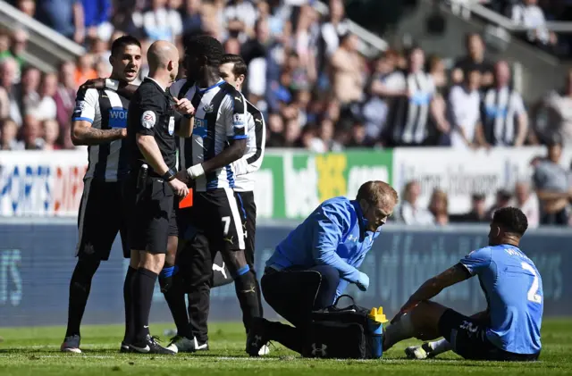 Aleksandar Mitrovic is shown a red card