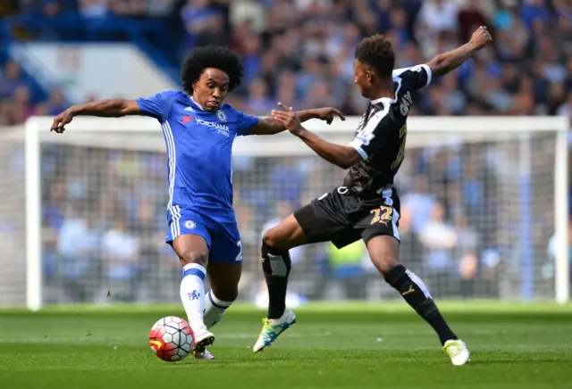 Willian and Gray battle for possession