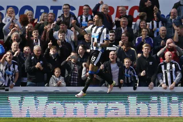 Aleksandar Mitrovic celebrates