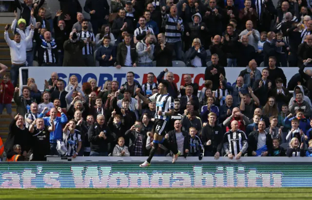 Aleksandar Mitrovic celebrates