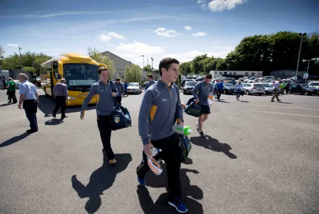 The Antrim senior team arrive at a very sunny Brewster Park