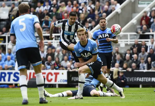 Aleksandar Mitrovic shoots at goal