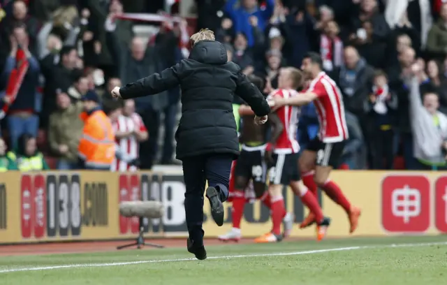 Saints boss Ronald Koeman celebrates with Liverpool