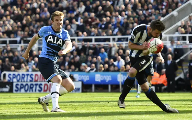 Eric Dier shoots at goal