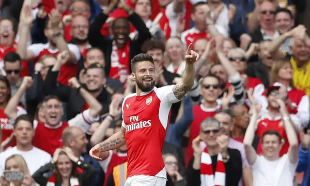 Olivier Giroud completed a hat-trick for Arsenal