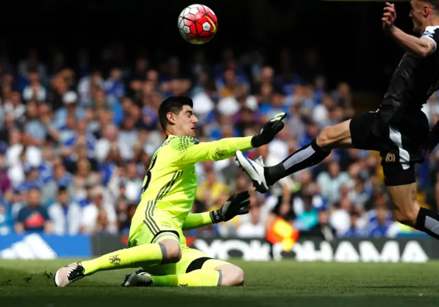 Jamie Vardy is denied by Thibault Courtois