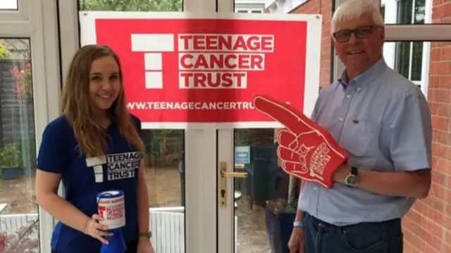 Jim Huckfield (right) is pictured with Teenage Cancer Trust fund-raiser Charlotte Kendall