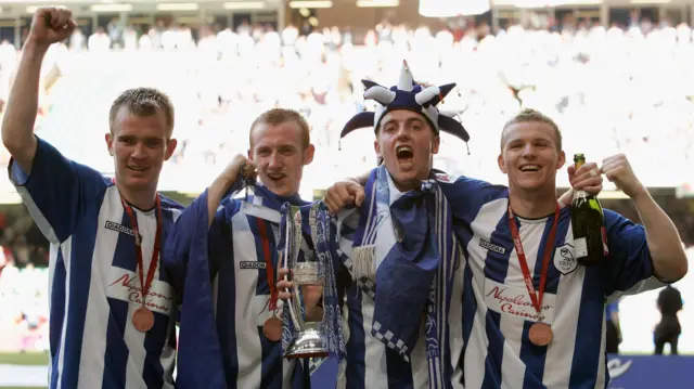 Sheffield Wednesday players Glen Whelan, Drew Talbot, Steven Maclean and Jon- Paul Mcgovern after their 2005 play-off victory