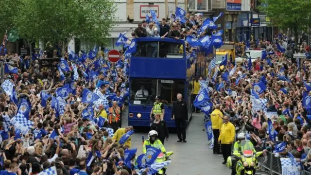 Thousands of people turned out to celebrate Leicester City's promotion to the Premier League in 2014