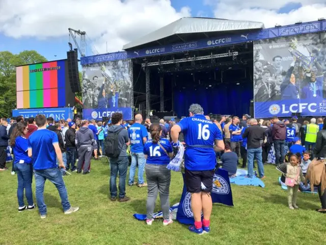 Leicester fans at the stage in the park