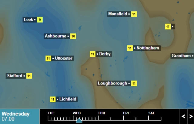 Weather temperatures for 7am on Wednesday May 18