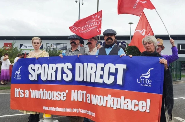 Earlier protest outside Sports Direct headquarters at Shirebrook